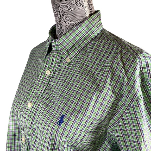 Polo Ralph Lauren Shirt Men's Plaid Button Down Short Sleeve Green Size Large - Picture 1 of 6